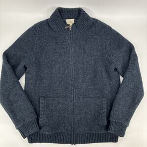 LL Bean Sweater Men Medium Green Blue Lambswool Heavyweight Tartan Lined Zip